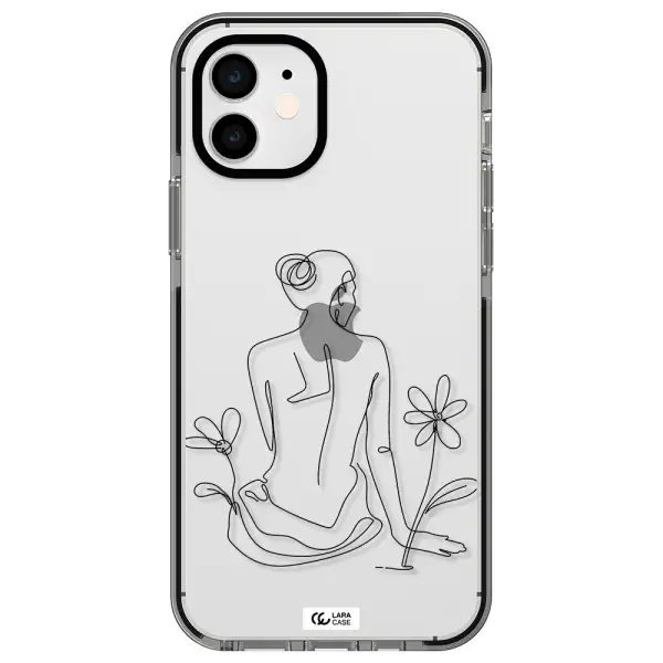 a woman sitting on a flower Apple iPhone 11 impact black border Case