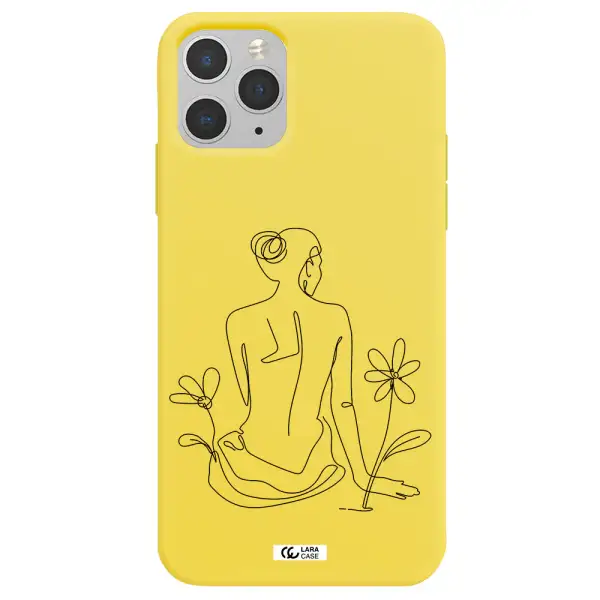 a woman sitting on a flower Apple iPhone 11 pro max Silicone canary yellow Case