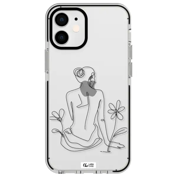 a woman sitting on a flower Apple iPhone 12 mini impact black border Case