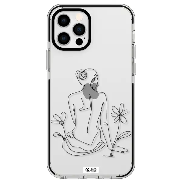 a woman sitting on a flower Apple iPhone 12 pro impact black border Case