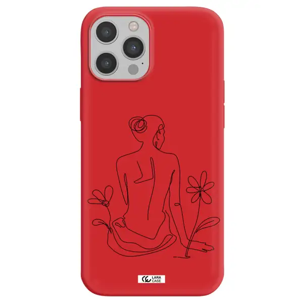 a woman sitting on a flower Apple iPhone 12 pro max Silicone Imperial Red Case