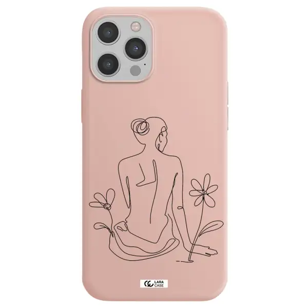 a woman sitting on a flower Apple iPhone 12 pro max Silicone pastel pink Case