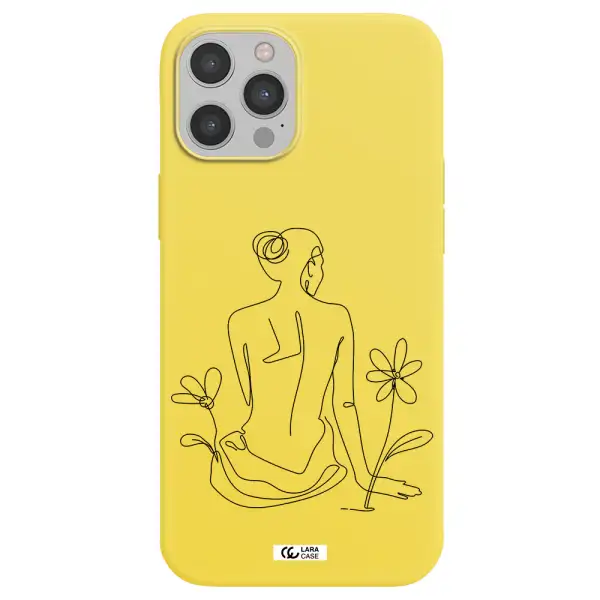a woman sitting on a flower Apple iPhone 12 pro Silicone canary yellow Case