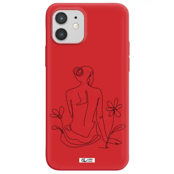 a woman sitting on a flower Apple iPhone 12 Silicone Imperial Red Case