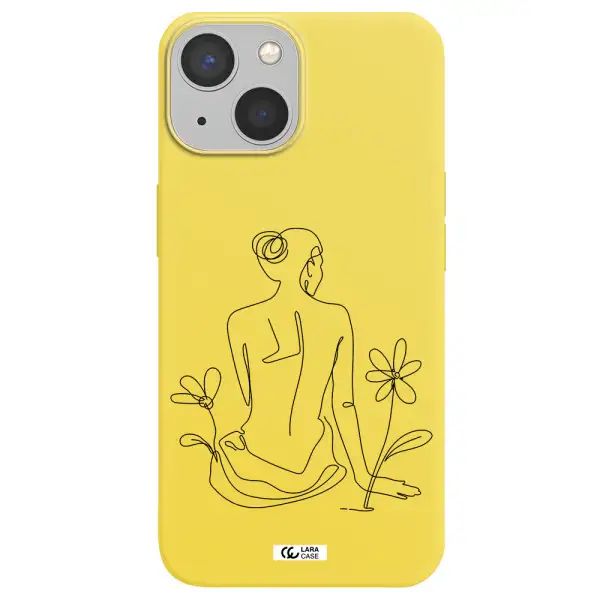 a woman sitting on a flower Apple iPhone 13 mini Silicone canary yellow Case