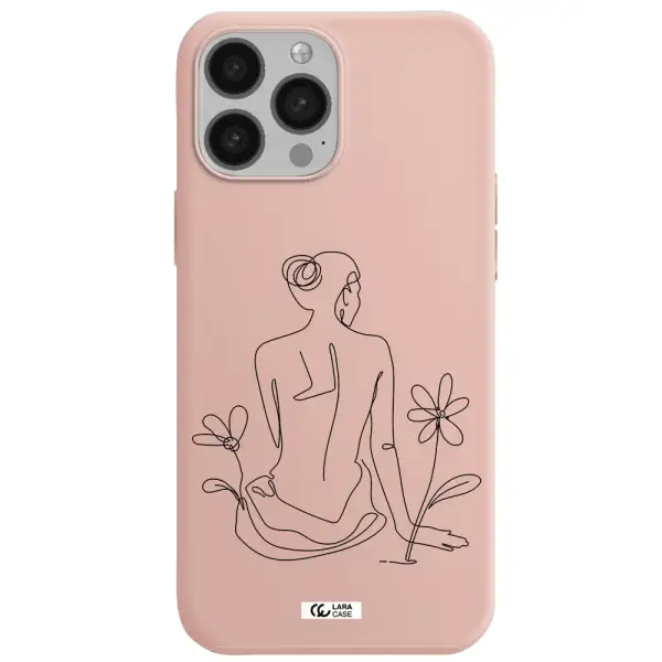a woman sitting on a flower Apple iPhone 13 Pro Max Silicone pastel pink Case