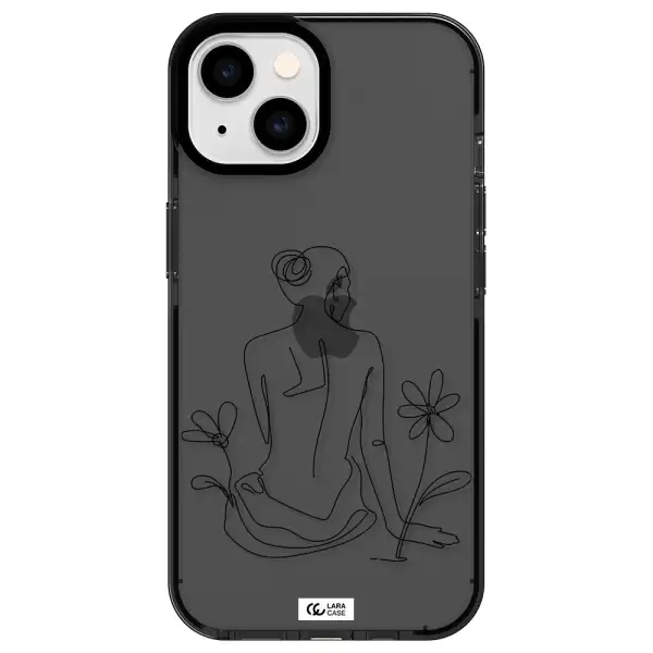 a woman sitting on a flower Apple iPhone 14 impact Smoke Black Case