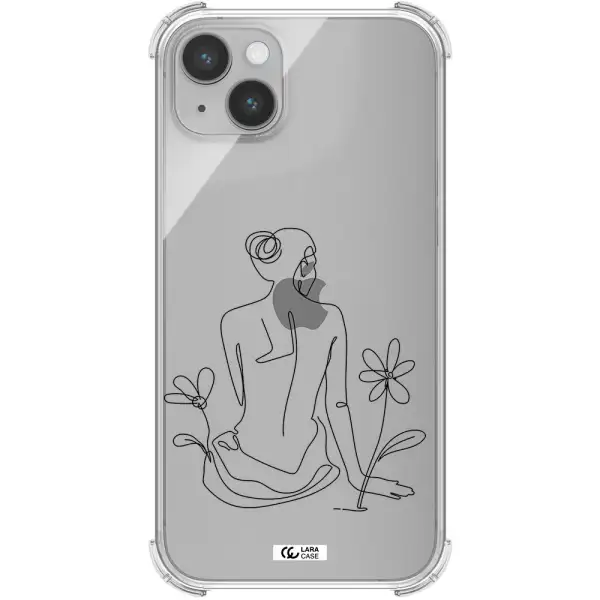 a woman sitting on a flower Apple iPhone 14 plus Clear PC Case