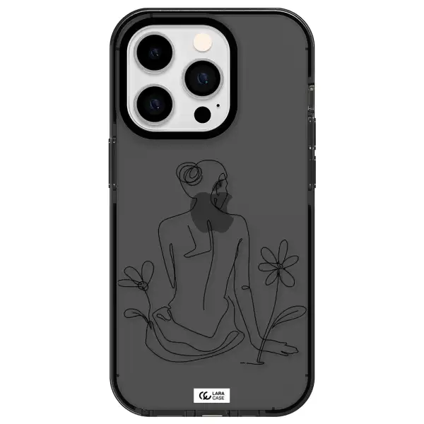 a woman sitting on a flower Apple iPhone 14 pro impact Smoke Black Case