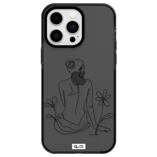 a woman sitting on a flower Apple iPhone 14 pro max impact Smoke Black Case