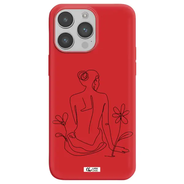 a woman sitting on a flower Apple iPhone 14 pro max Silicone Imperial Red Case