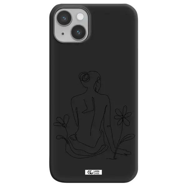 a woman sitting on a flower Apple iPhone 14 Silicone black Case