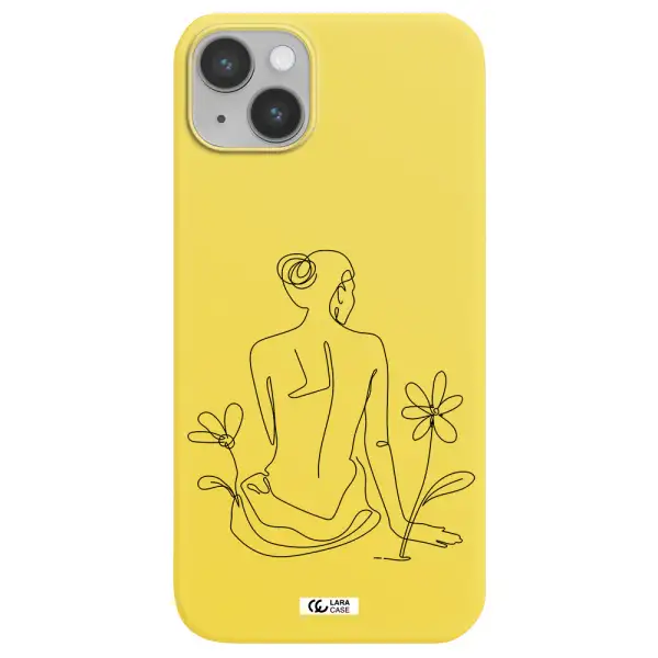 a woman sitting on a flower Apple iPhone 14 Silicone canary yellow Case