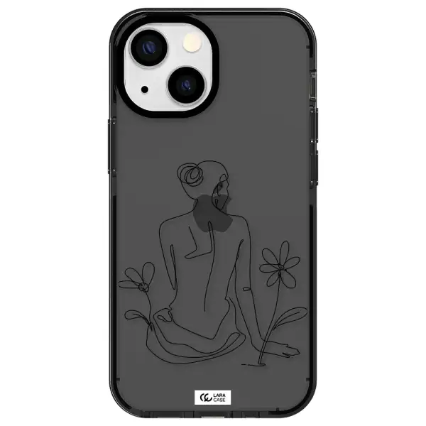 a woman sitting on a flower Apple iPhone 15 impact Smoke Black Case