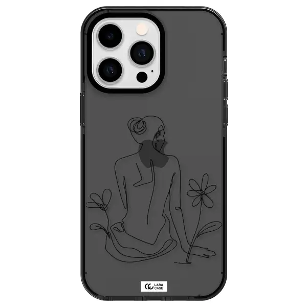 a woman sitting on a flower Apple iPhone 15 Pro impact Smoke Black Case