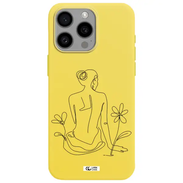 a woman sitting on a flower Apple Iphone 15 Pro max Silicone canary yellow Case