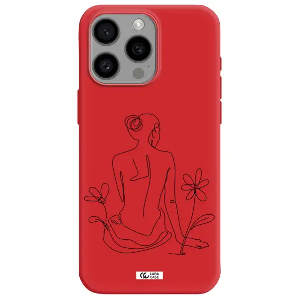 A Woman Sitting On A Flower Apple Iphone 15 Pro Max Silicone Imperial Red Case