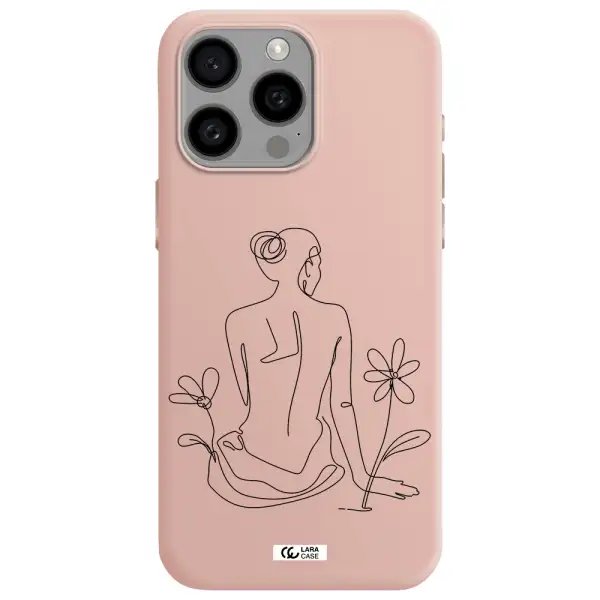 a woman sitting on a flower Apple Iphone 15 Pro max Silicone pastel pink Case
