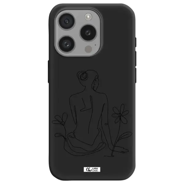 A Woman Sitting On A Flower Apple Iphone 15 Pro Silicone Black Case