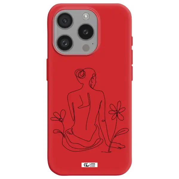 A Woman Sitting On A Flower Apple Iphone 15 Pro Silicone Imperial Red Case
