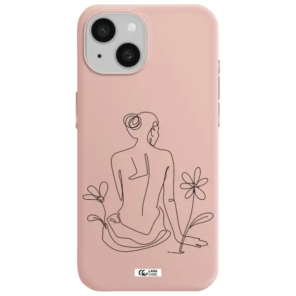 A Woman Sitting On A Flower Apple Iphone 15 Silicone Pastel Pink Case