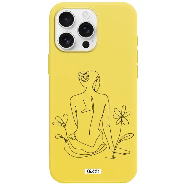 A Woman Sitting On A Flower Apple Iphone 16 Pro Max Silicone Canary Yellow Case