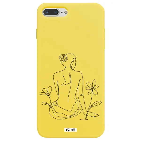 a woman sitting on a flower Apple iPhone 7 plus Silicone canary yellow Case