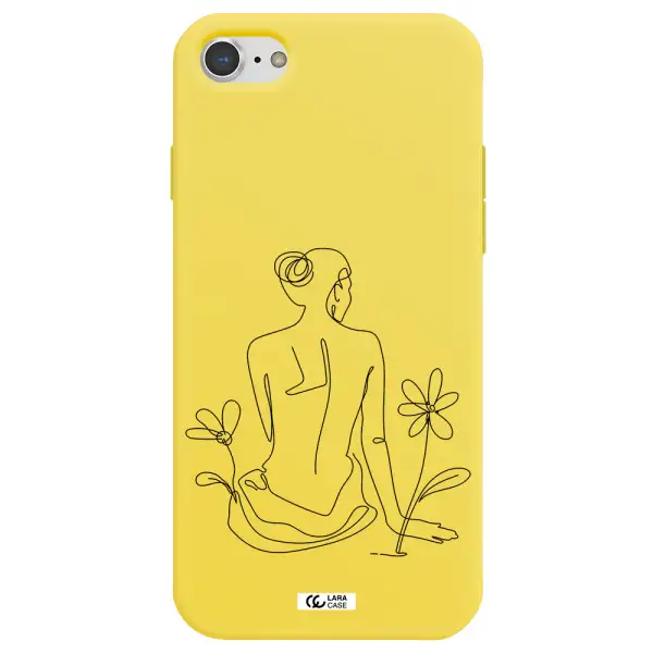 a woman sitting on a flower Apple iPhone 8 Silicone canary yellow Case
