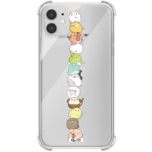 a stack of cartoon animals Apple iPhone 11 Clear PC Case