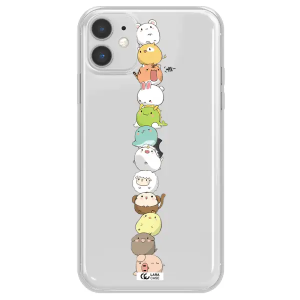 a stack of cartoon animals Apple iPhone 11 Clear TPU Case