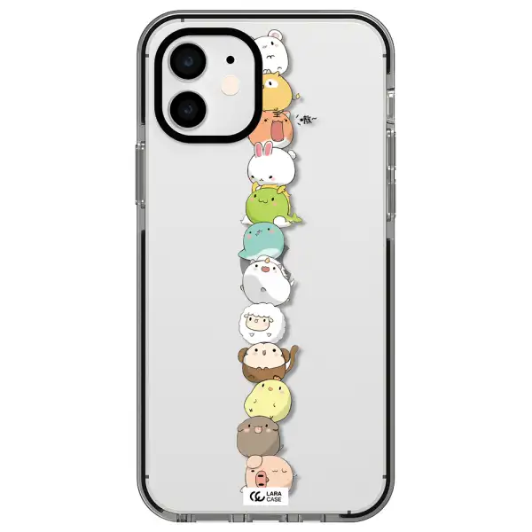 a stack of cartoon animals Apple iPhone 11 impact black border Case