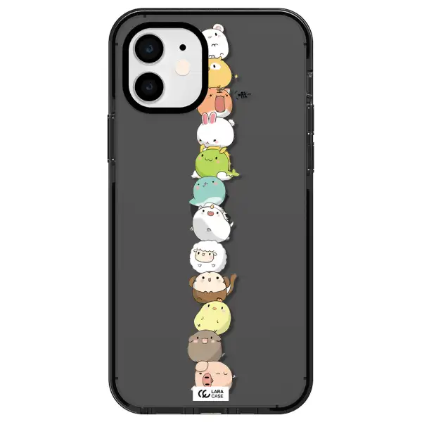 a stack of cartoon animals Apple iPhone 11 impact Smoke Black Case