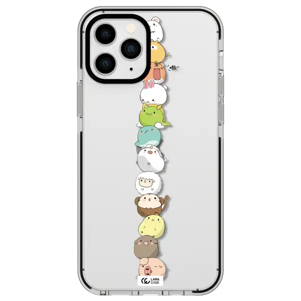 a stack of cartoon animals Apple iPhone 11 pro impact black border Case