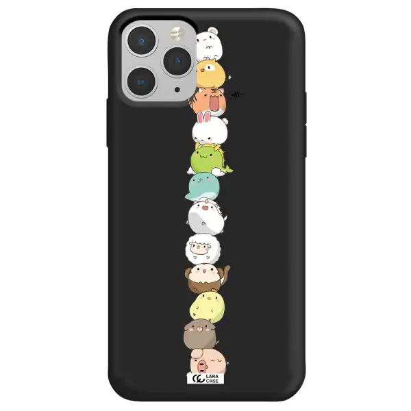 a stack of cartoon animals Apple iPhone 11 pro max Silicone black Case