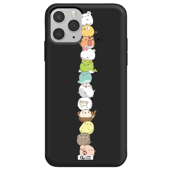 a stack of cartoon animals Apple iPhone 11 pro Silicone black Case