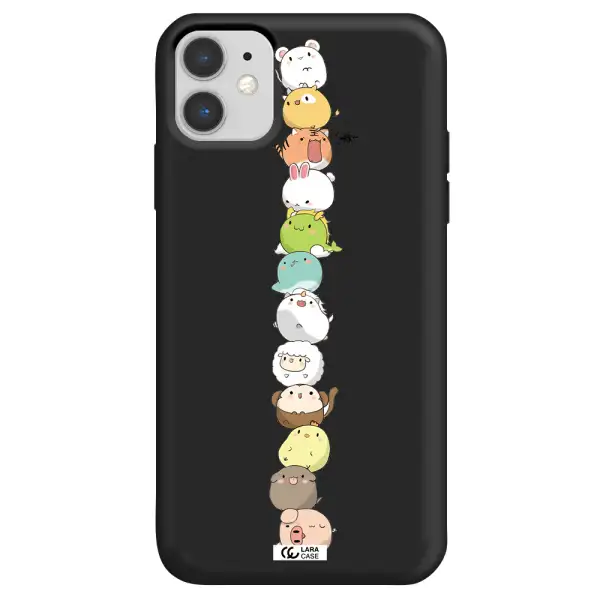 a stack of cartoon animals Apple iPhone 11 Silicone black Case