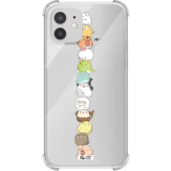 a stack of cartoon animals Apple iPhone 12 Clear PC Case