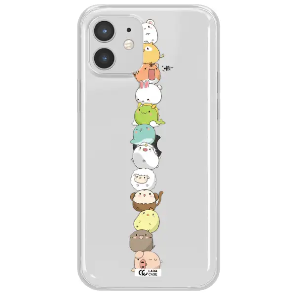 a stack of cartoon animals Apple iPhone 12 Clear TPU Case