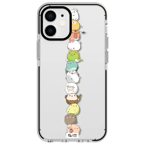 a stack of cartoon animals Apple iPhone 12 mini impact black border Case