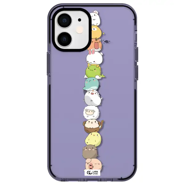 a stack of cartoon animals Apple iPhone 12 mini impact Lilac Case