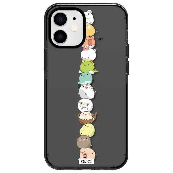 a stack of cartoon animals Apple iPhone 12 mini impact Smoke Black Case