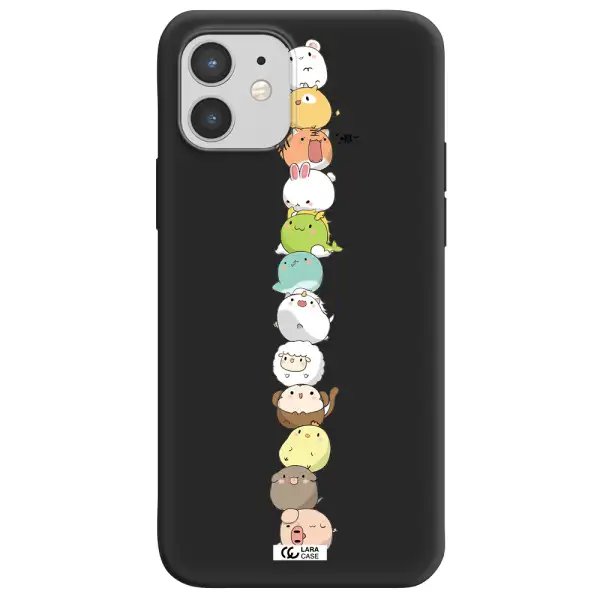 a stack of cartoon animals Apple iPhone 12 mini Silicone black Case