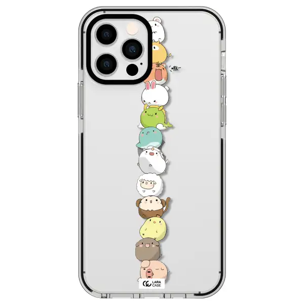 a stack of cartoon animals Apple iPhone 12 pro impact black border Case
