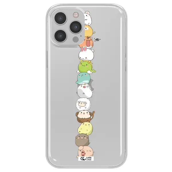 a stack of cartoon animals Apple iPhone 12 pro max Clear TPU Case