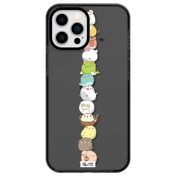 a stack of cartoon animals Apple iPhone 12 pro max impact Smoke Black Case