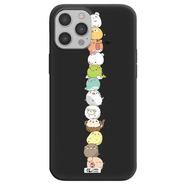 a stack of cartoon animals Apple iPhone 12 pro max Silicone black Case