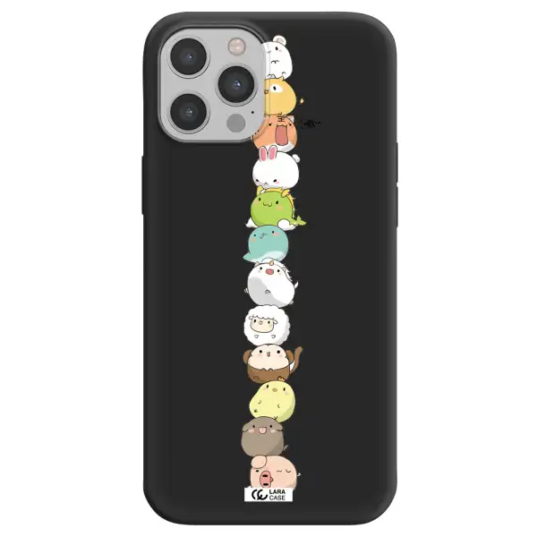 a stack of cartoon animals Apple iPhone 12 pro Silicone black Case