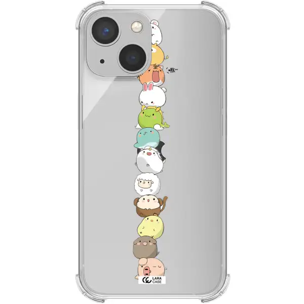 a stack of cartoon animals Apple iPhone 13 Clear PC Case