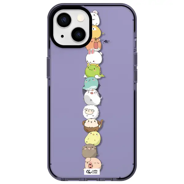 a stack of cartoon animals Apple iPhone 13 impact Lilac Case