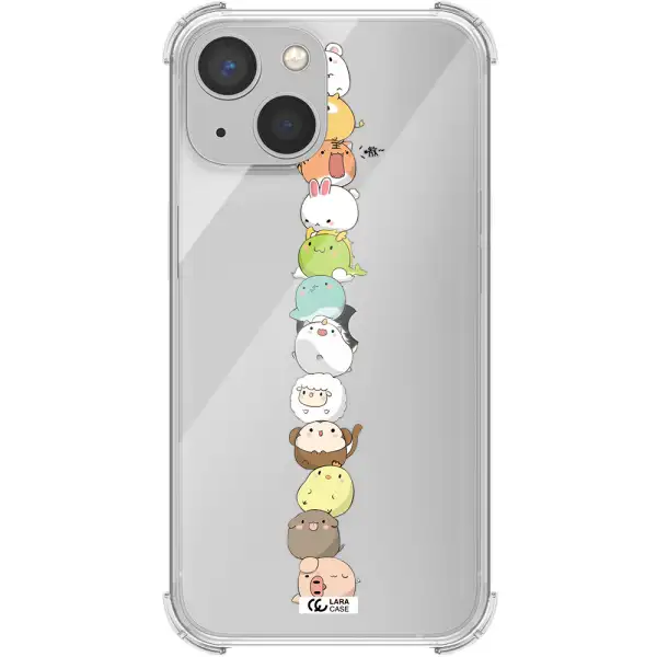 a stack of cartoon animals Apple iPhone 13 mini Clear PC Case